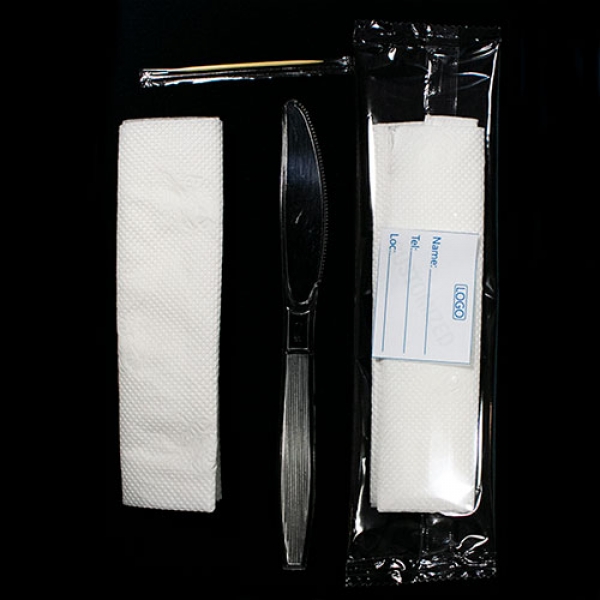 D0017: Customised High Quality 3 in 1 (knife, tissue, toothpick). 400 pieces per bag
