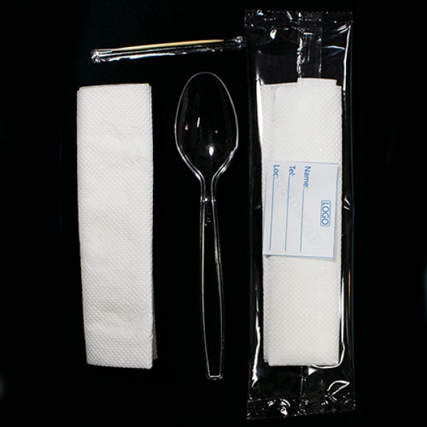 D0015: Customised High Quality 3 in 1 (spoon, tissue, toothpick). 400 pieces per bag