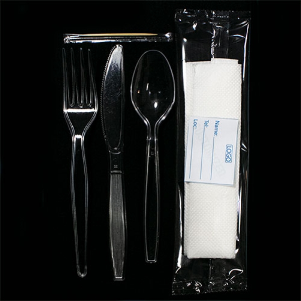 D0021: Customised High Quality 5 in 1 (spoon, fork, knife, tissue, toothpick). 400 pieces per bag