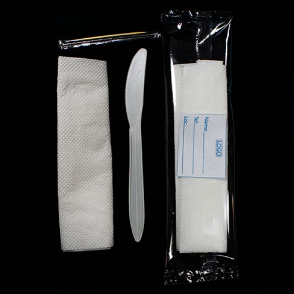 D0010: Customised Medium Quality 3 in 1 (knife, tissue, toothpick). 400 pieces per bag