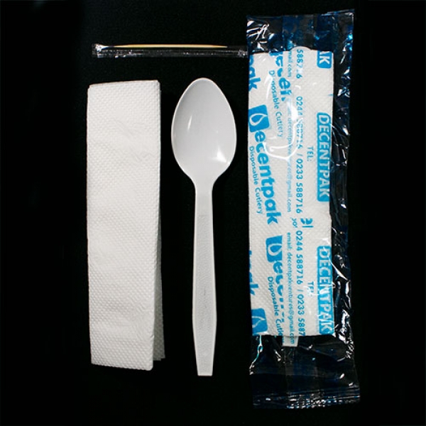 D0001: Decentpak 3 in 1 (spoon, tissue, toothpick). 400 pieces per bag