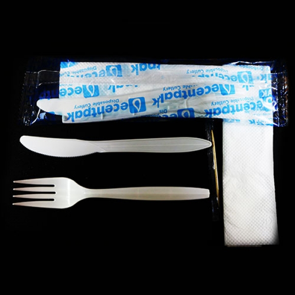 D0003: Decentpak 4 in 1 (fork, knife, tissue, toothpick). 400 pieces per bag